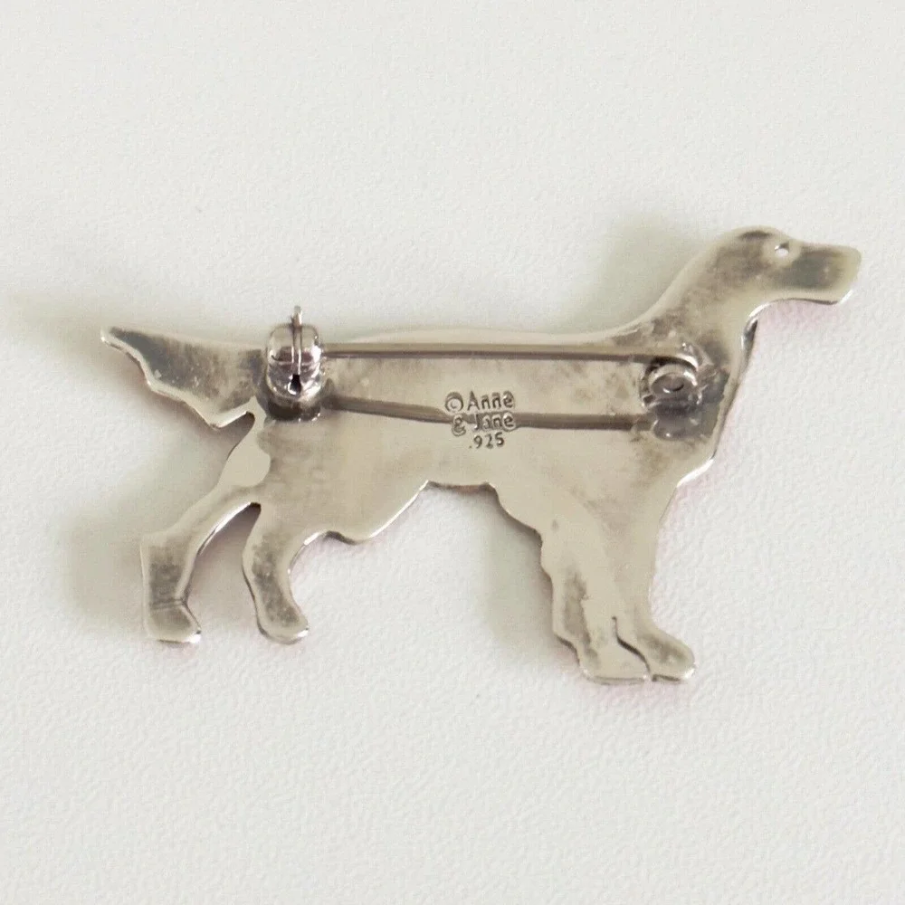 Anne & Jane Vintage 925 Sterling Silver Enameled Dog Irish Setter Brooch Pin
